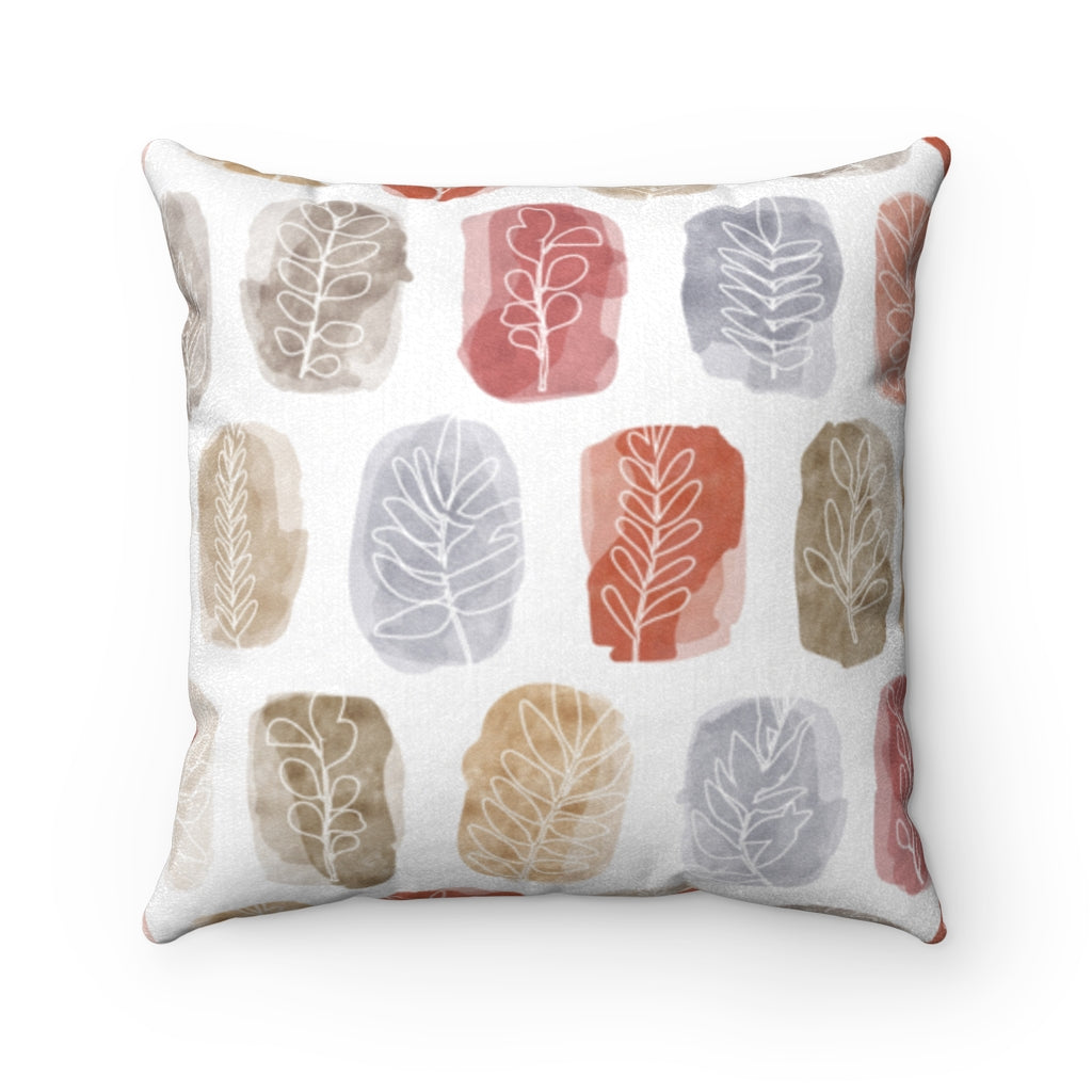 Watercolor Leaf Stamp Square Throw Pillow in Red