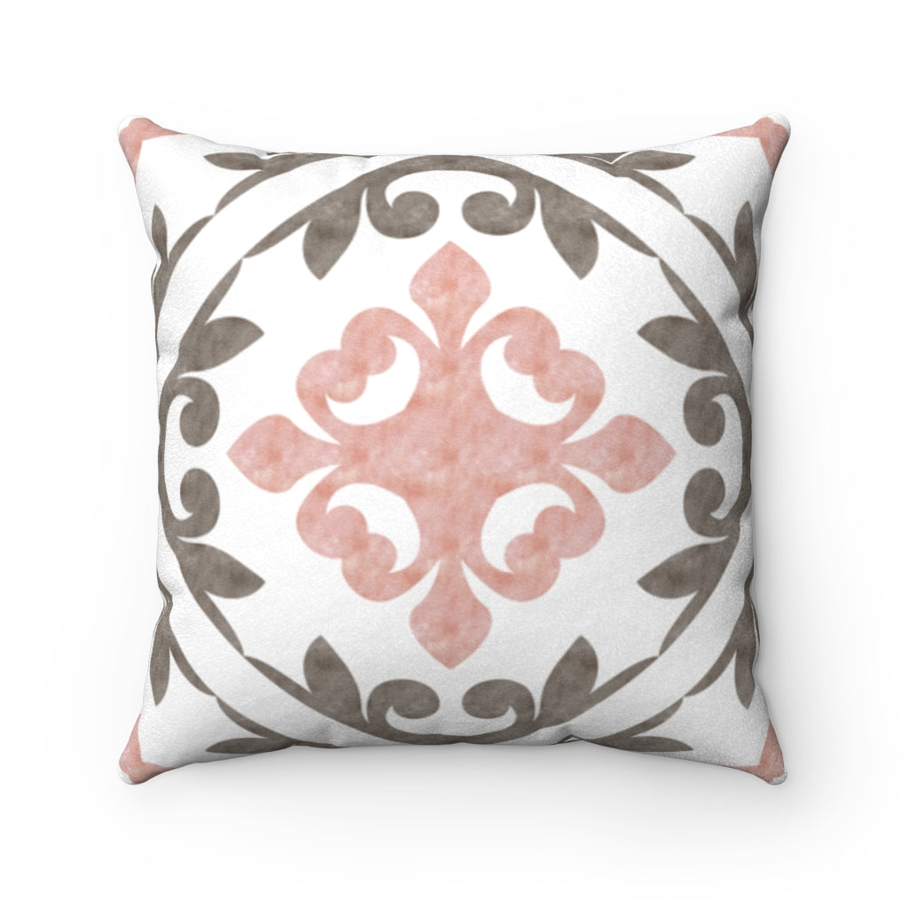 Porto Tile Square Throw Pillow in Pink