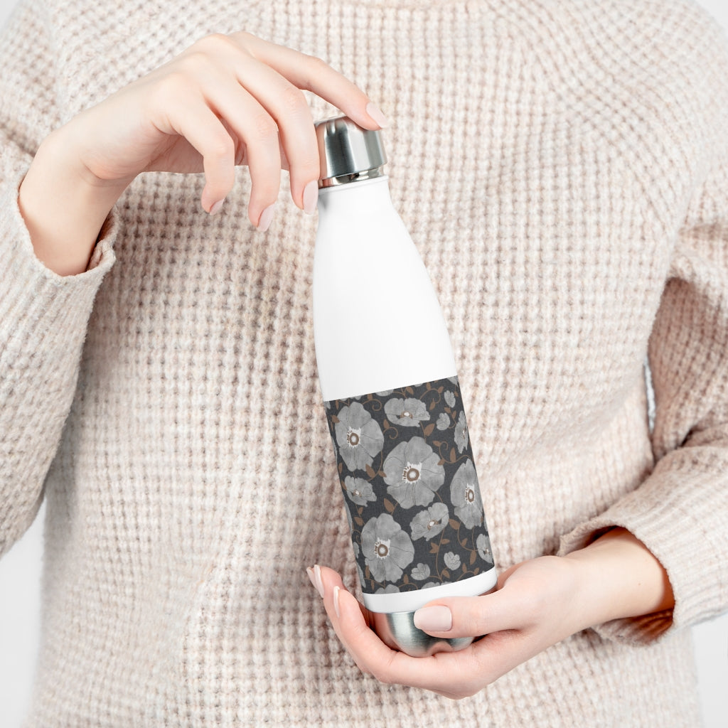 Floral Poppies 20oz Insulated Bottle in Gray