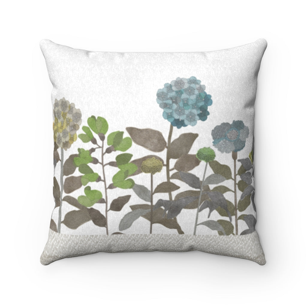 Illustrated Flowers Square Throw Pillow in Brown