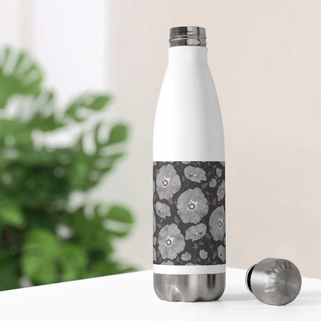 Floral Poppies 20oz Insulated Bottle in Gray