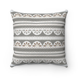 Eyelet Lace Square Throw Pillow in Taupe