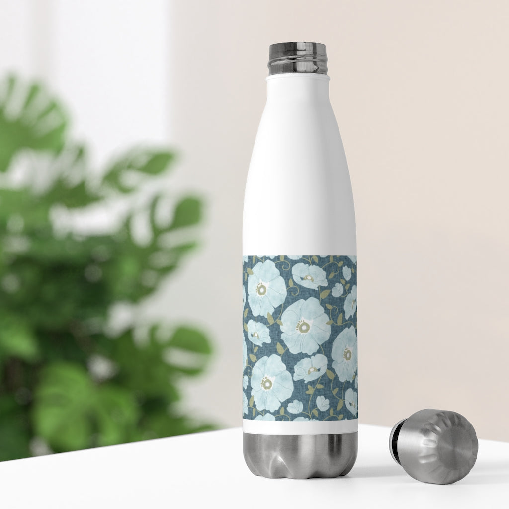 Floral Poppies 20oz Insulated Bottle in Aqua
