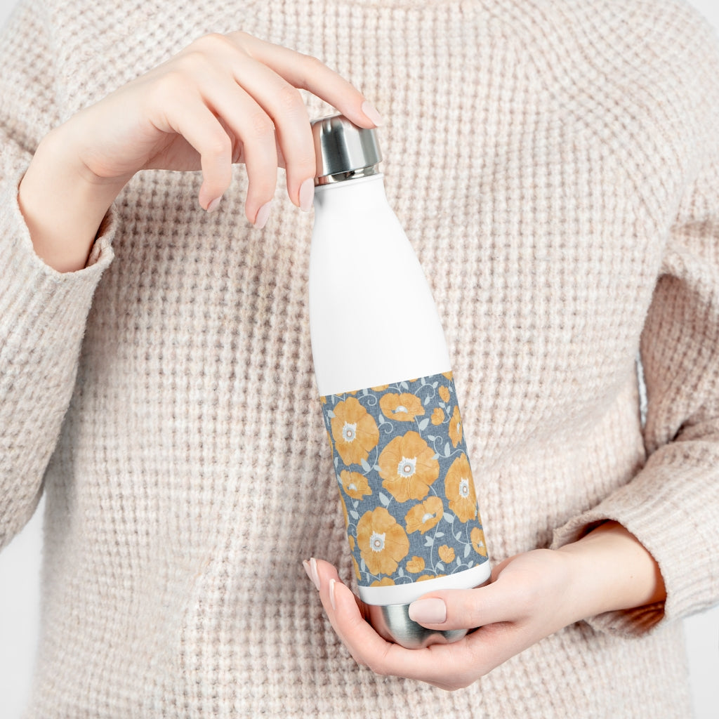 Floral Poppies 20oz Insulated Bottle in Orange