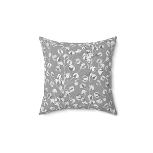 Cotton Branch Square Throw Pillow in Light Gray
