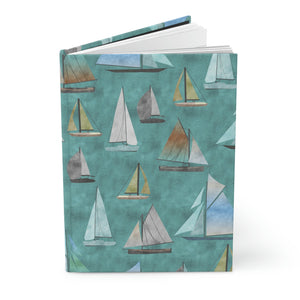 Watercolor Sailboats Hardcover Journal Matte in Teal