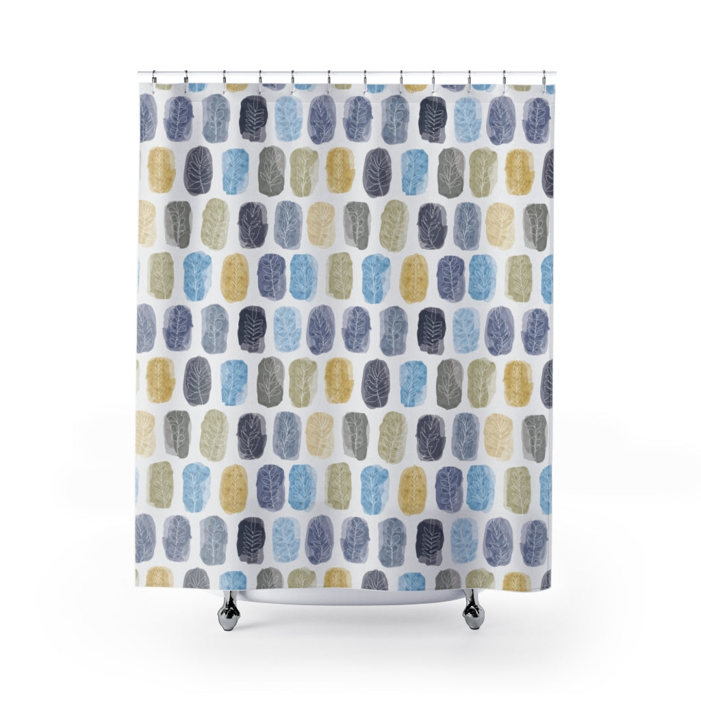Watercolor Leaf Stamp Shower Curtain in Navy