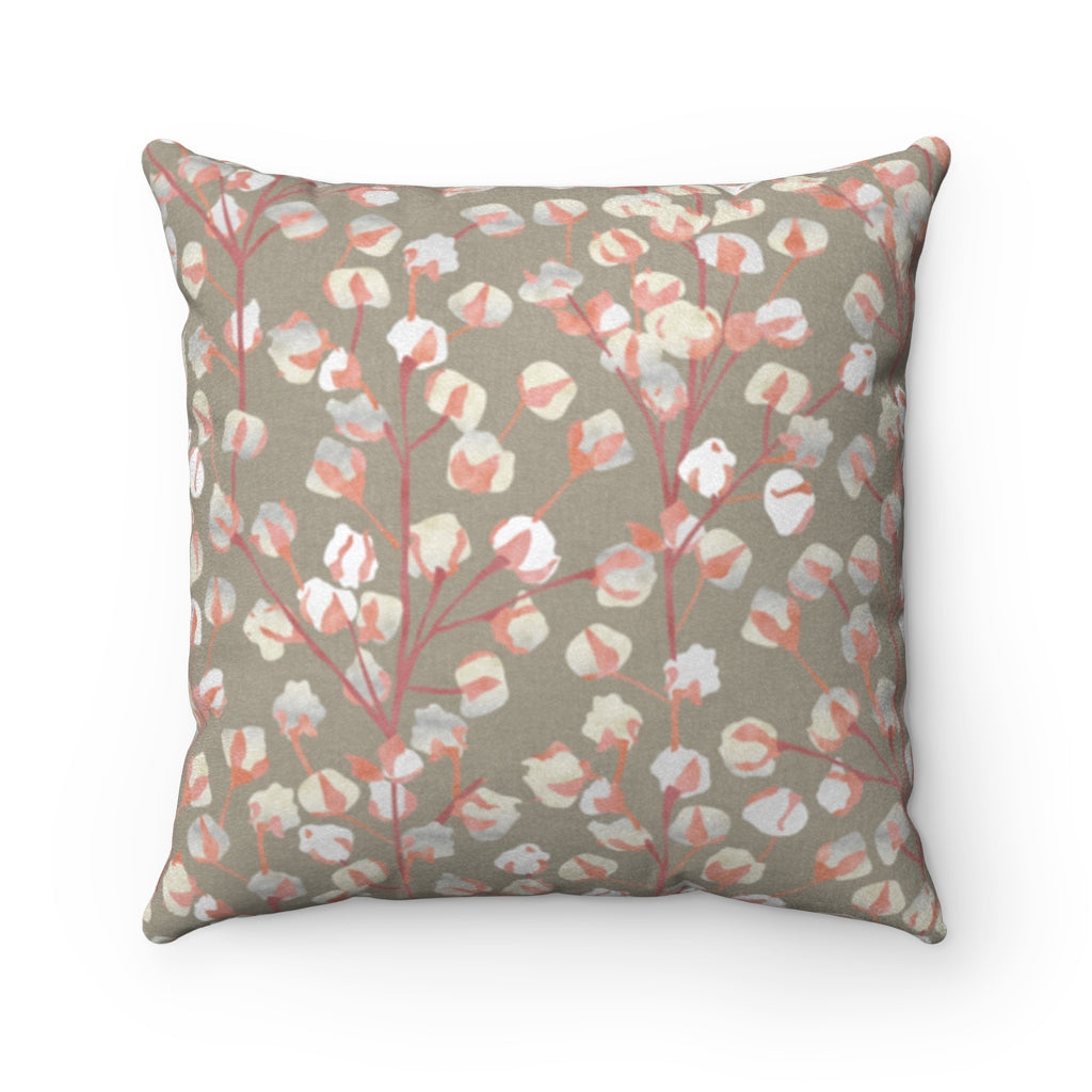 Cotton Branch Square Throw Pillow in Pink