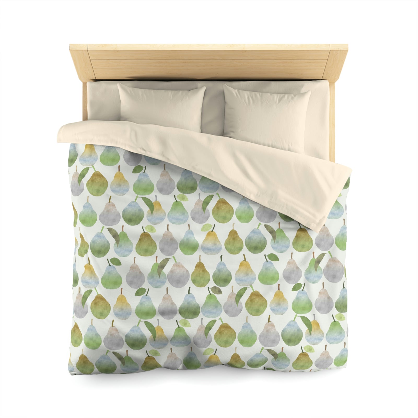 Watercolor Pears Microfiber Duvet Cover in Green