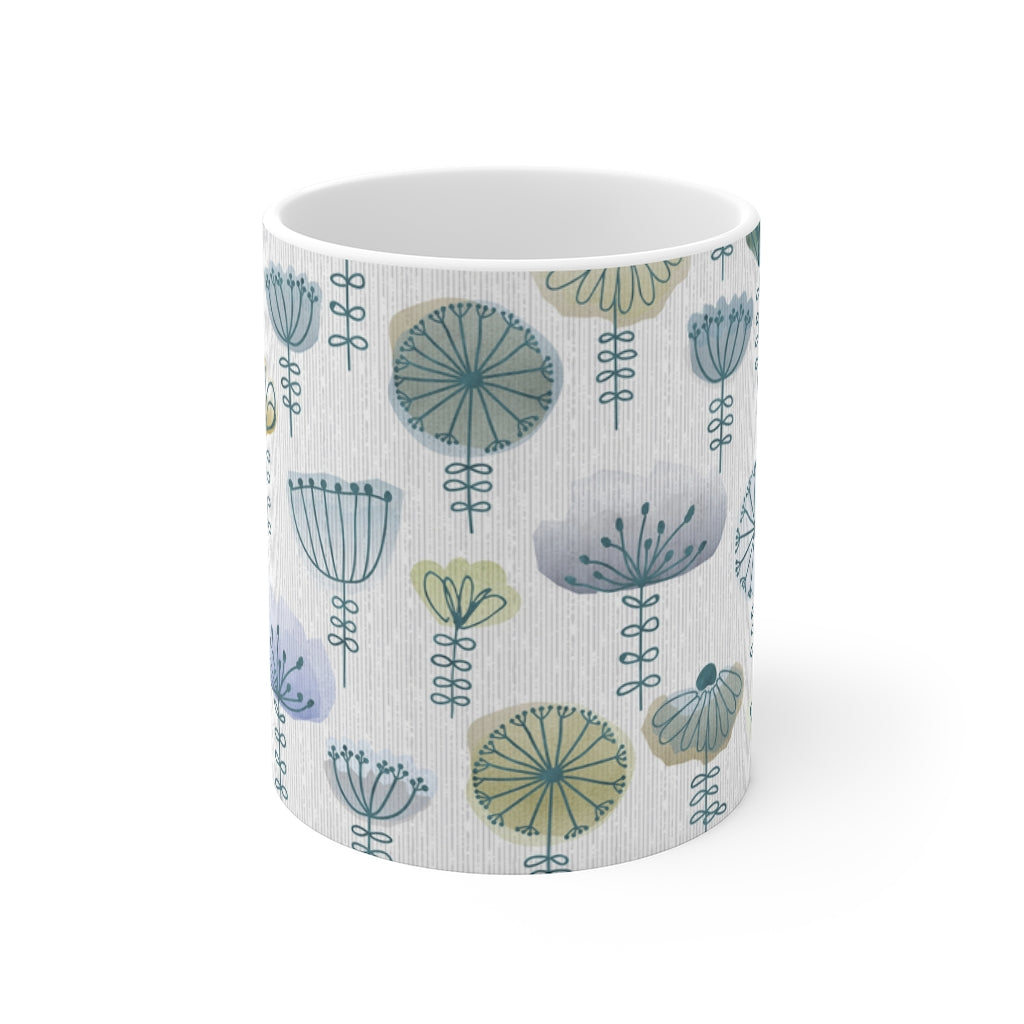 Watercolor Sketch Floral Mug in Blue