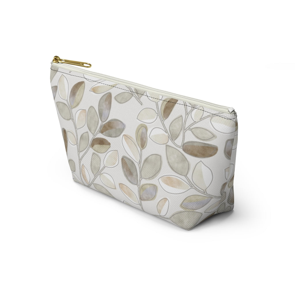 Cherry Plum Leaves Accessory Pouch w T-bottom in Brown