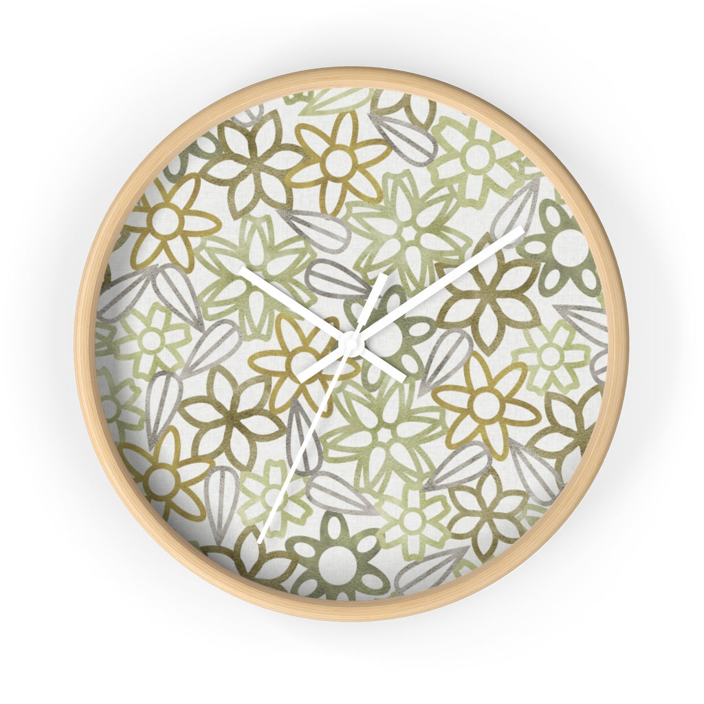 Floral Lace With Leaves Wall Clock in Green