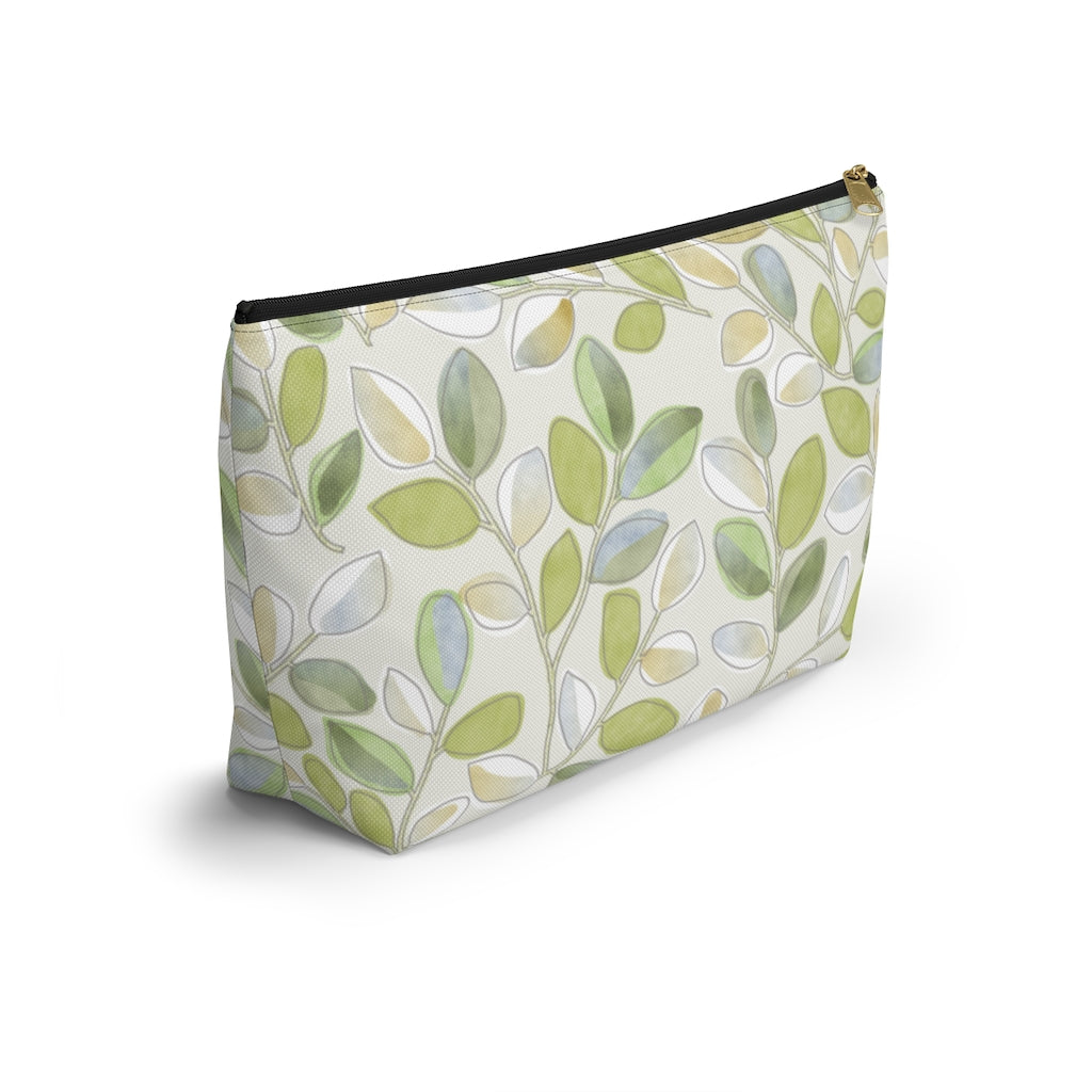 Cherry Plum Leaves Accessory Pouch w T-bottom in Green