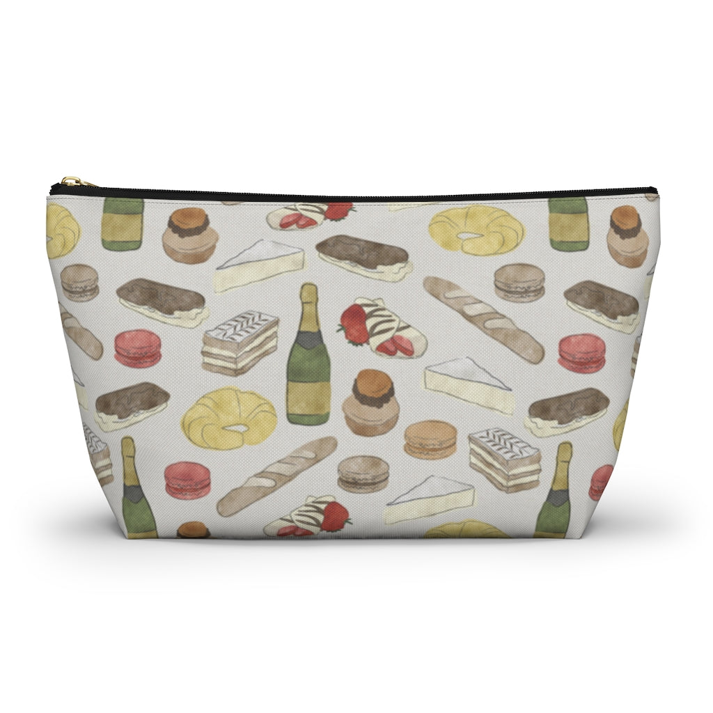 Watercolor French Pastries Accessory Pouch w T-bottom in Cream