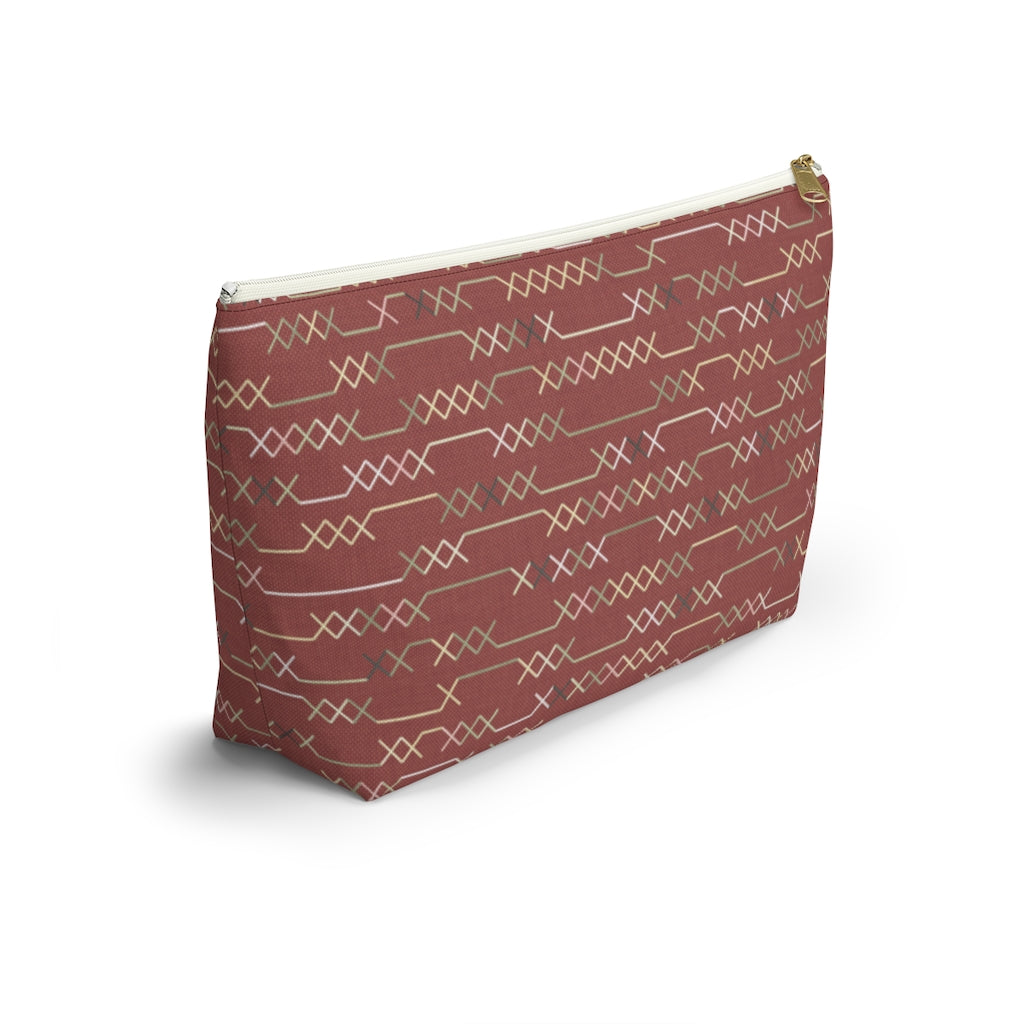 Santa Fe Stitch Accessory Pouch w T-bottom in Red