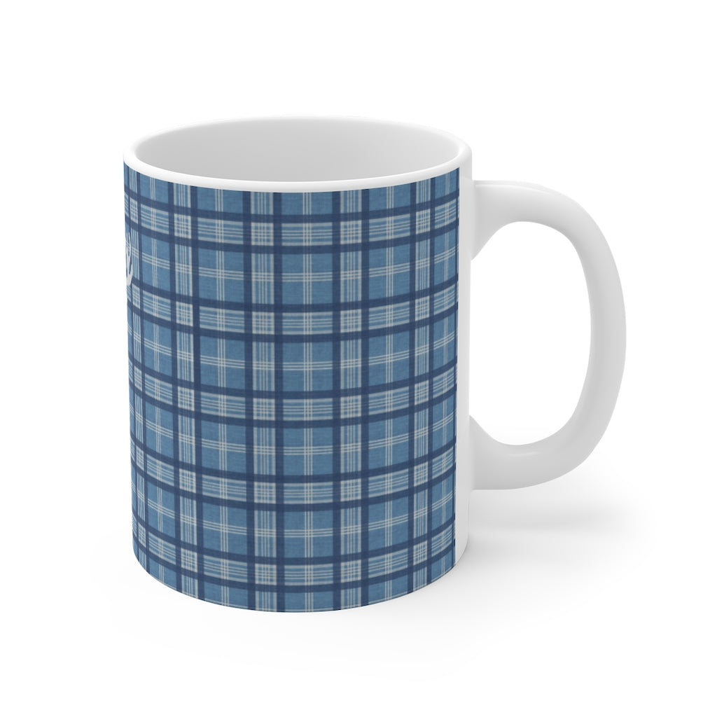 Plaid Deer Mug in Blue