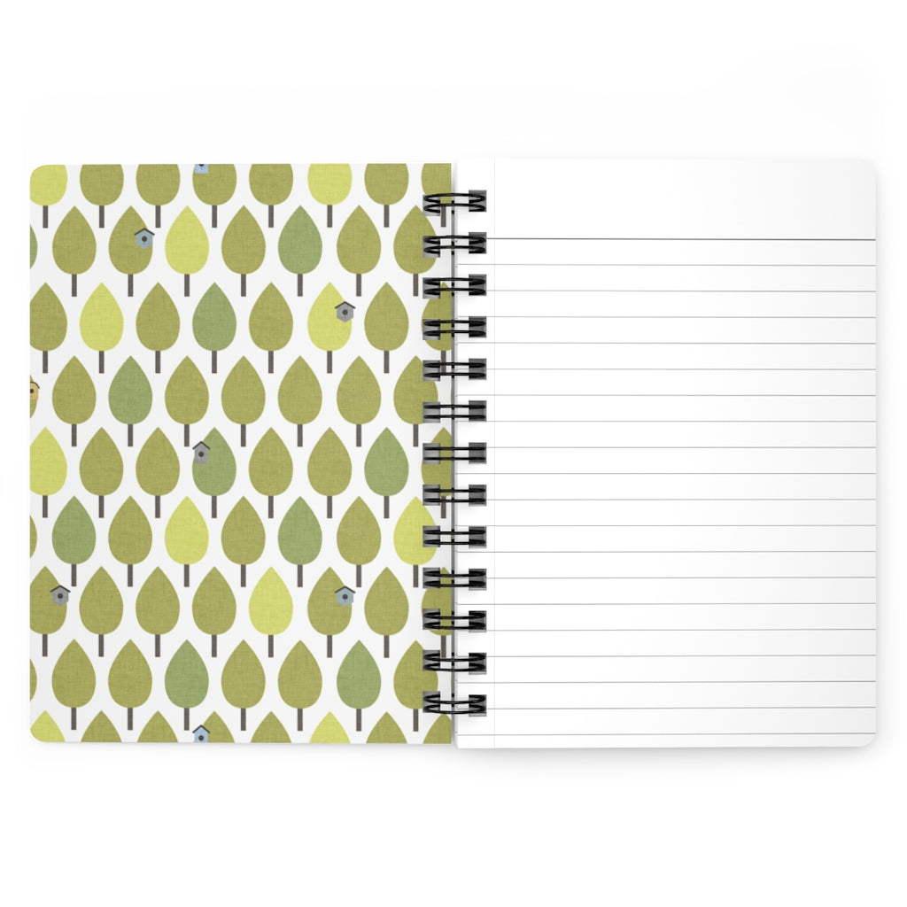 Trees with Birdhouses Spiral Bound Journal in Green