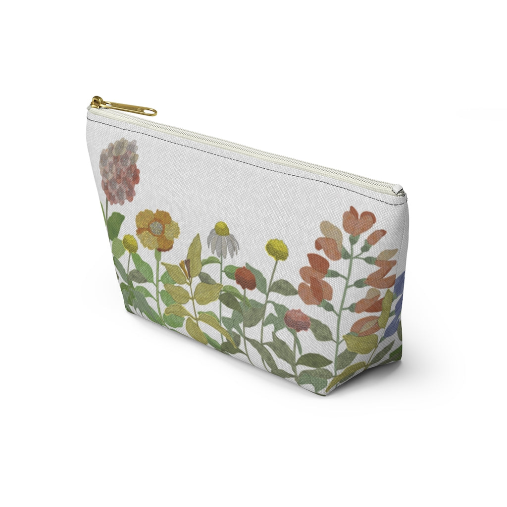 Illustrated Flowers Accessory Pouch w T-bottom in Green