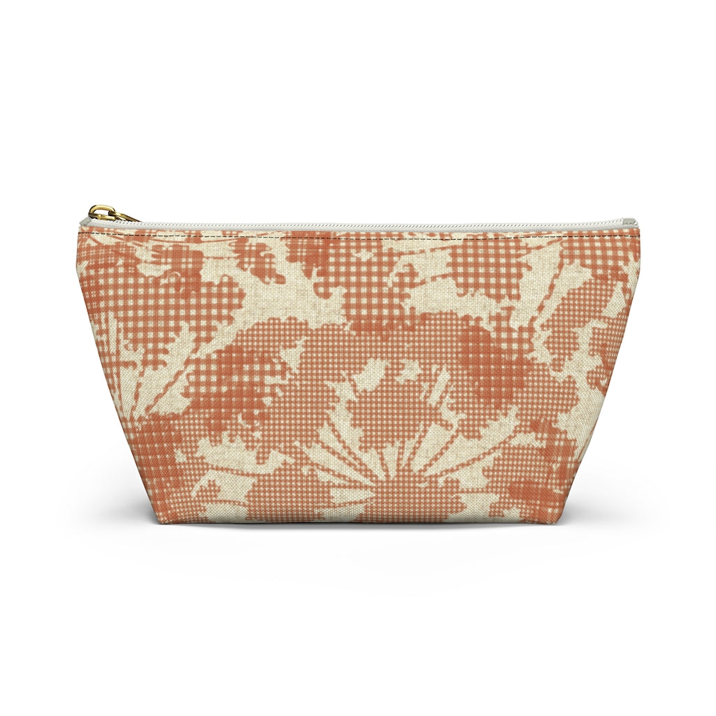 Floral Plaid Accessory Pouch w T-bottom in Orange