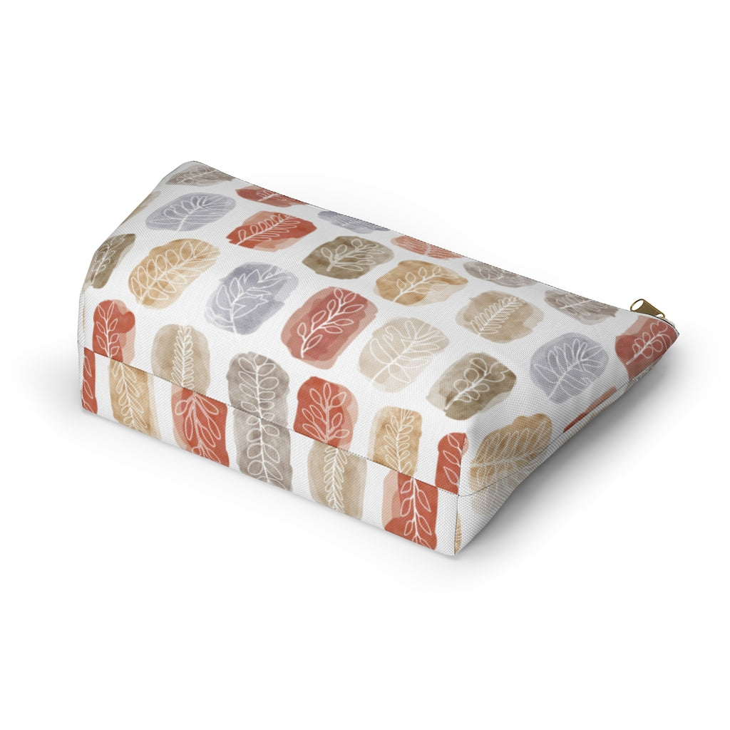 Watercolor Leaf Stamp Accessory Pouch w T-bottom in Red