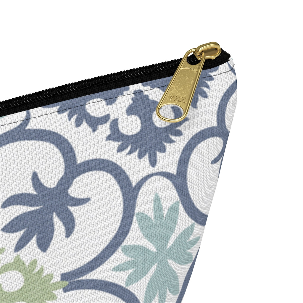 Portugal Tile Accessory Pouch w T-bottom in Blue