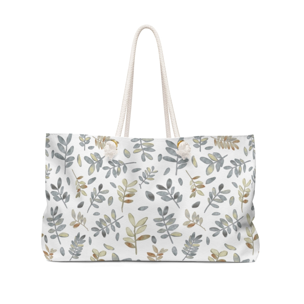 Watercolor Tossed Leaves Weekender Bag in Gray