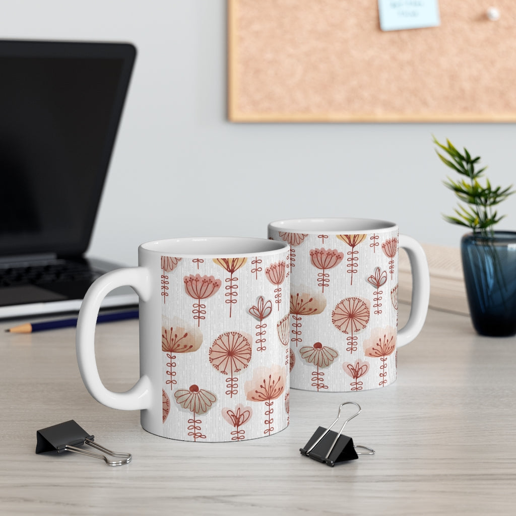 Watercolor Sketch Floral Mug in Red