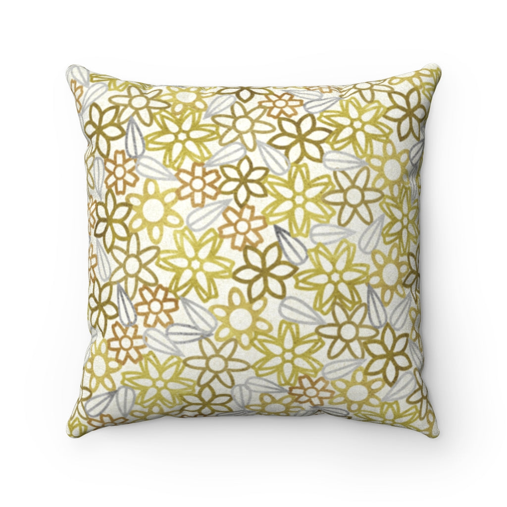 Floral Lace with Leaves Square Throw Pillow in Yellow