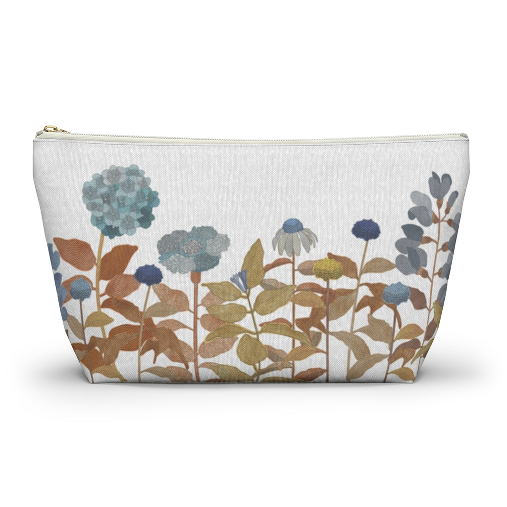 Illustrated Flowers Accessory Pouch w T-bottom in Orange