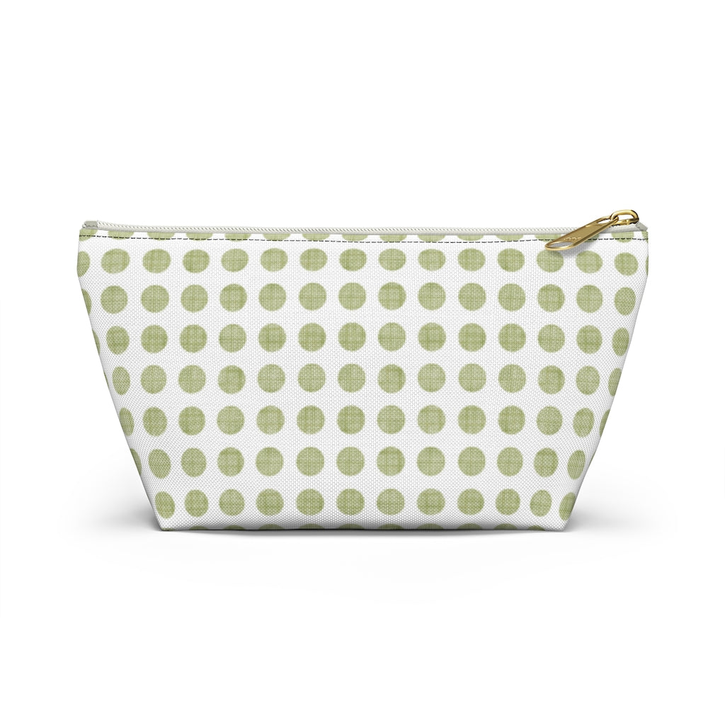 Textured Polka Dots Accessory Pouch w T-bottom in Green