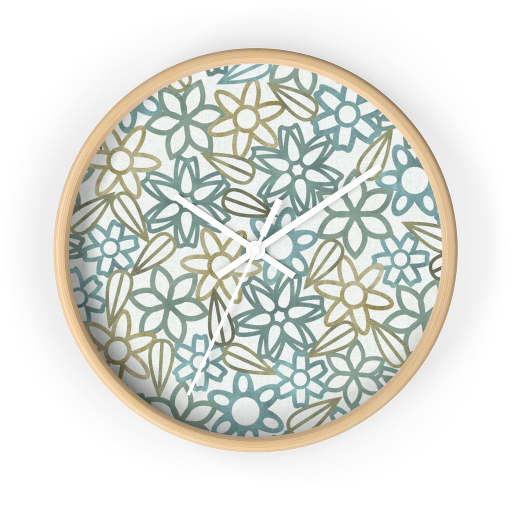 Floral Lace With Leaves Wall Clock in Aqua