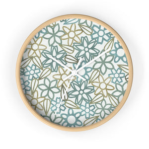 Floral Lace With Leaves Wall Clock in Aqua