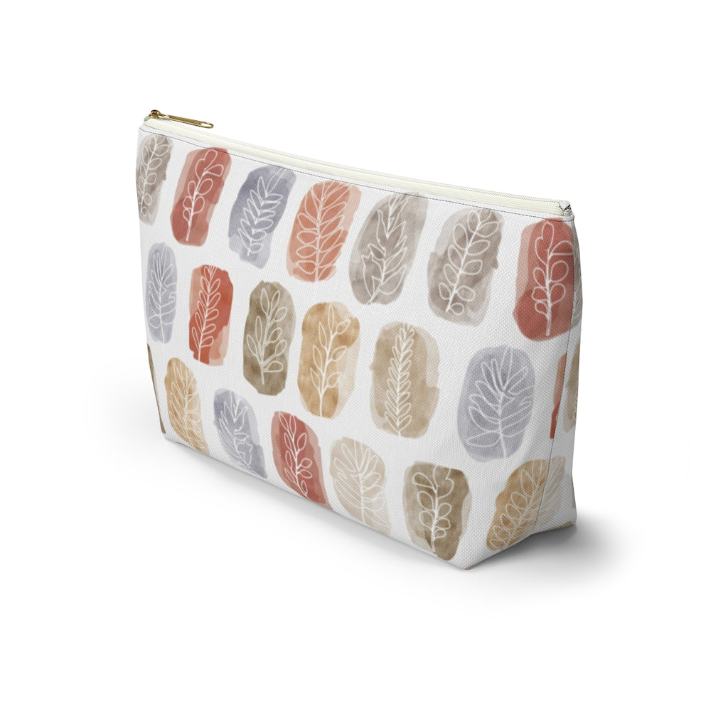 Watercolor Leaf Stamp Accessory Pouch w T-bottom in Red