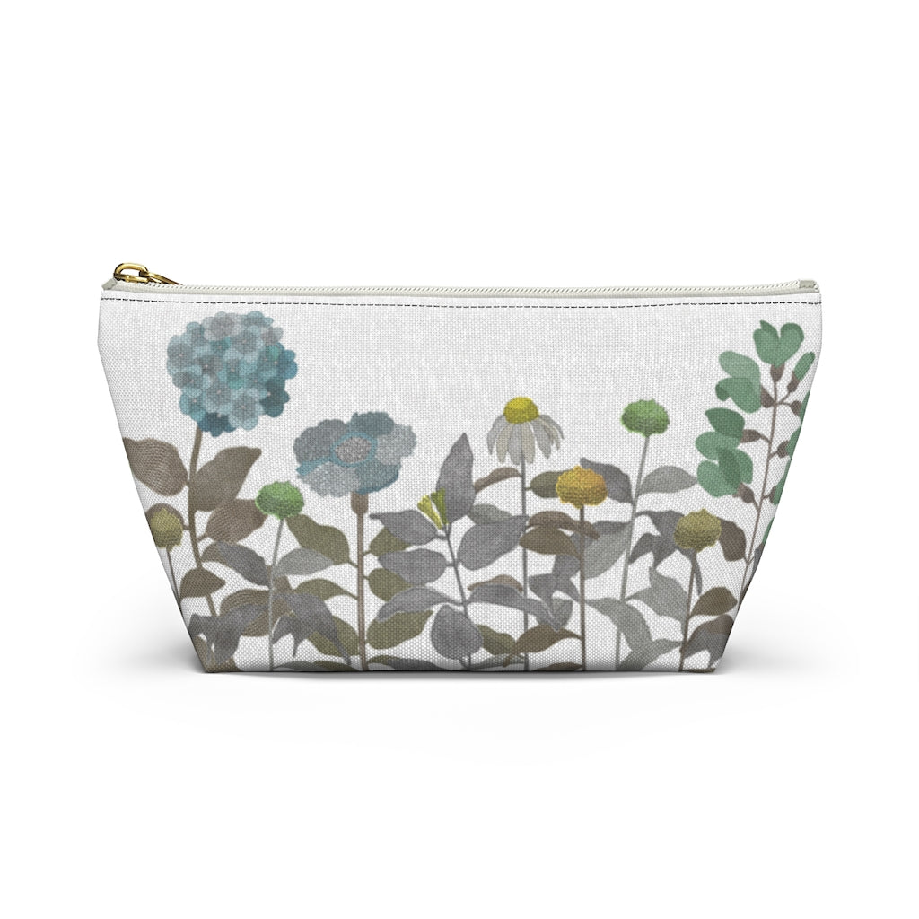 Illustrated Flowers Accessory Pouch w T-bottom in Brown
