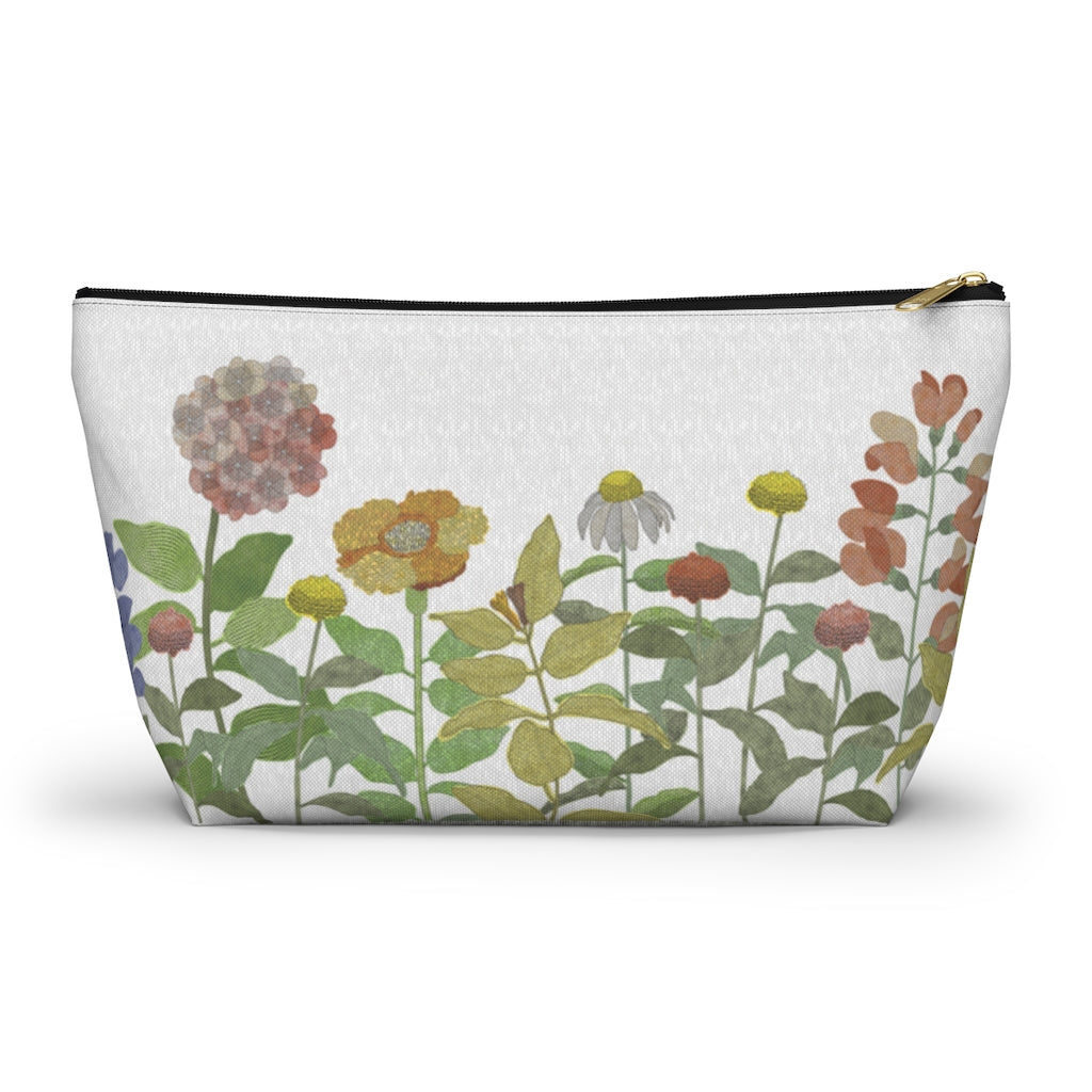 Illustrated Flowers Accessory Pouch w T-bottom in Green