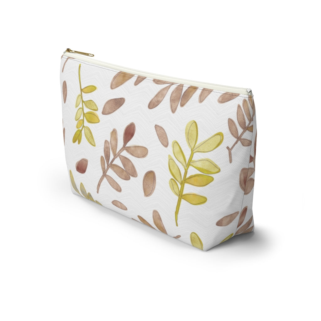 Watercolor Tossed Leaves Accessory Pouch w T-bottom in Red