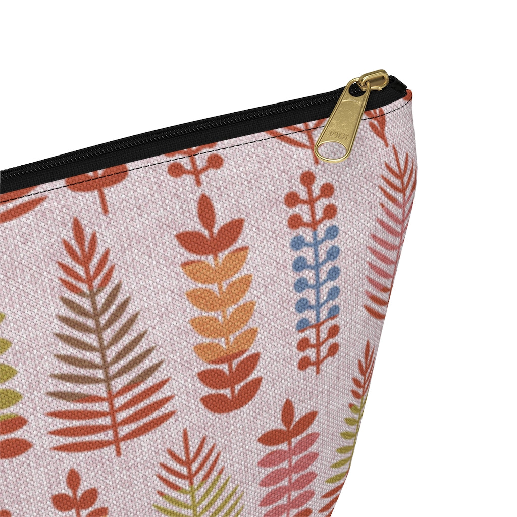 Stamped Leaves Accessory Pouch w T-bottom in Red