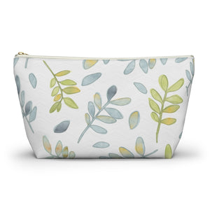Watercolor Tossed Leaves Accessory Pouch w T-bottom in Aqua