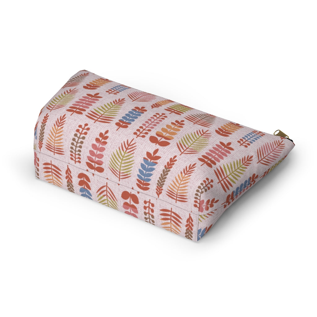 Stamped Leaves Accessory Pouch w T-bottom in Red