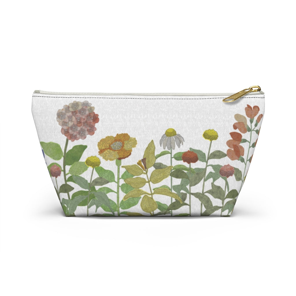 Illustrated Flowers Accessory Pouch w T-bottom in Green