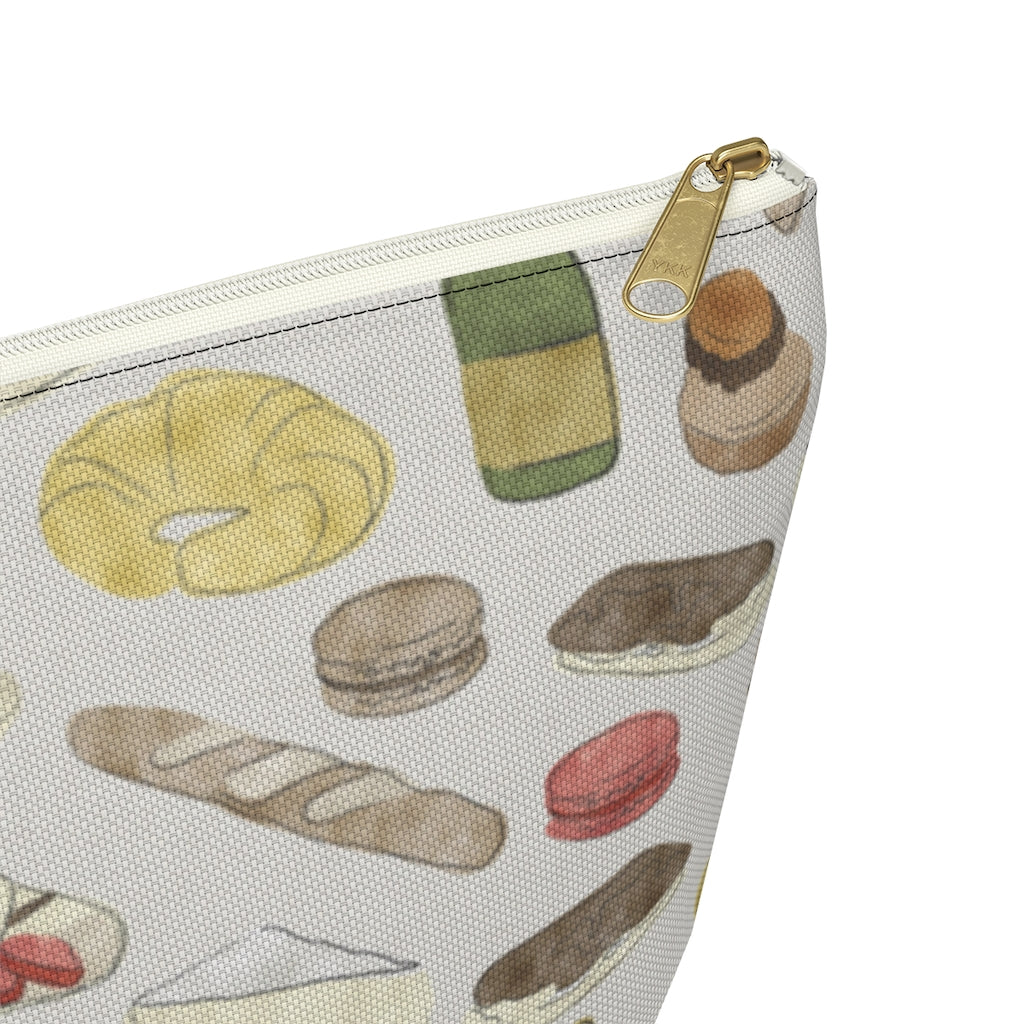Watercolor French Pastries Accessory Pouch w T-bottom in Cream