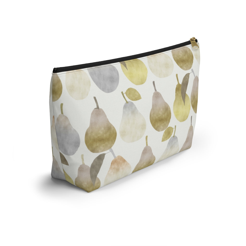 Watercolor Pears Accessory Pouch w T-bottom in Gold