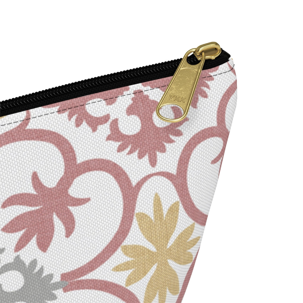 Portugal Tile Accessory Pouch w T-bottom in Pink