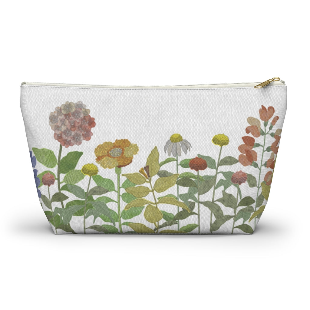 Illustrated Flowers Accessory Pouch w T-bottom in Green