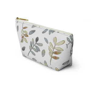 Watercolor Tossed Leaves Accessory Pouch w T-bottom in Gray