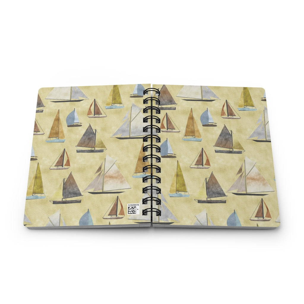 Watercolor Sailboats Spiral Bound Journal in Yellow
