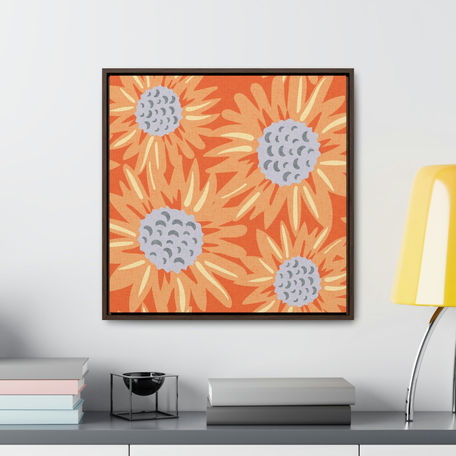 Floral Sunflower Framed Gallery Wrap Canvas in Orange