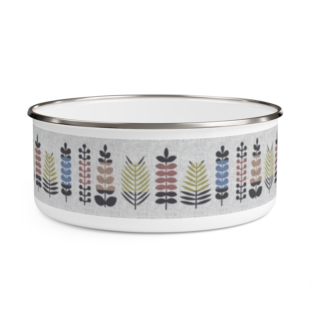 Stamped Leaves Enamel Bowl in Black