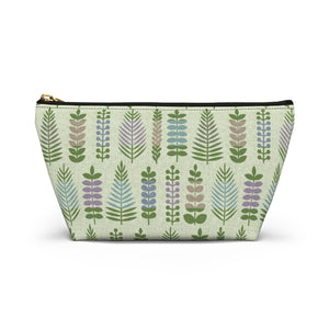 Stamped Leaves Accessory Pouch w T-bottom in Green