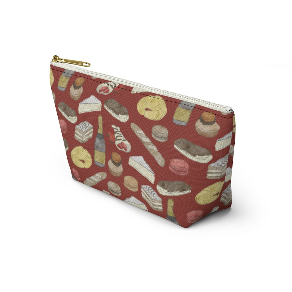 Watercolor French Pastries Accessory Pouch w T-bottom in Red